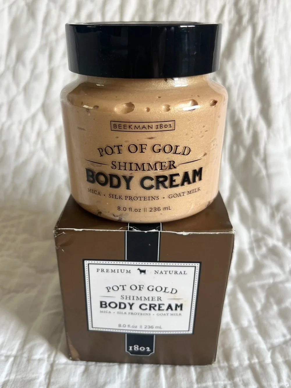 New SEALED Beekman Pot of Gold Shimmer Body Cream Fragrance Free 8 oz Goat Milk